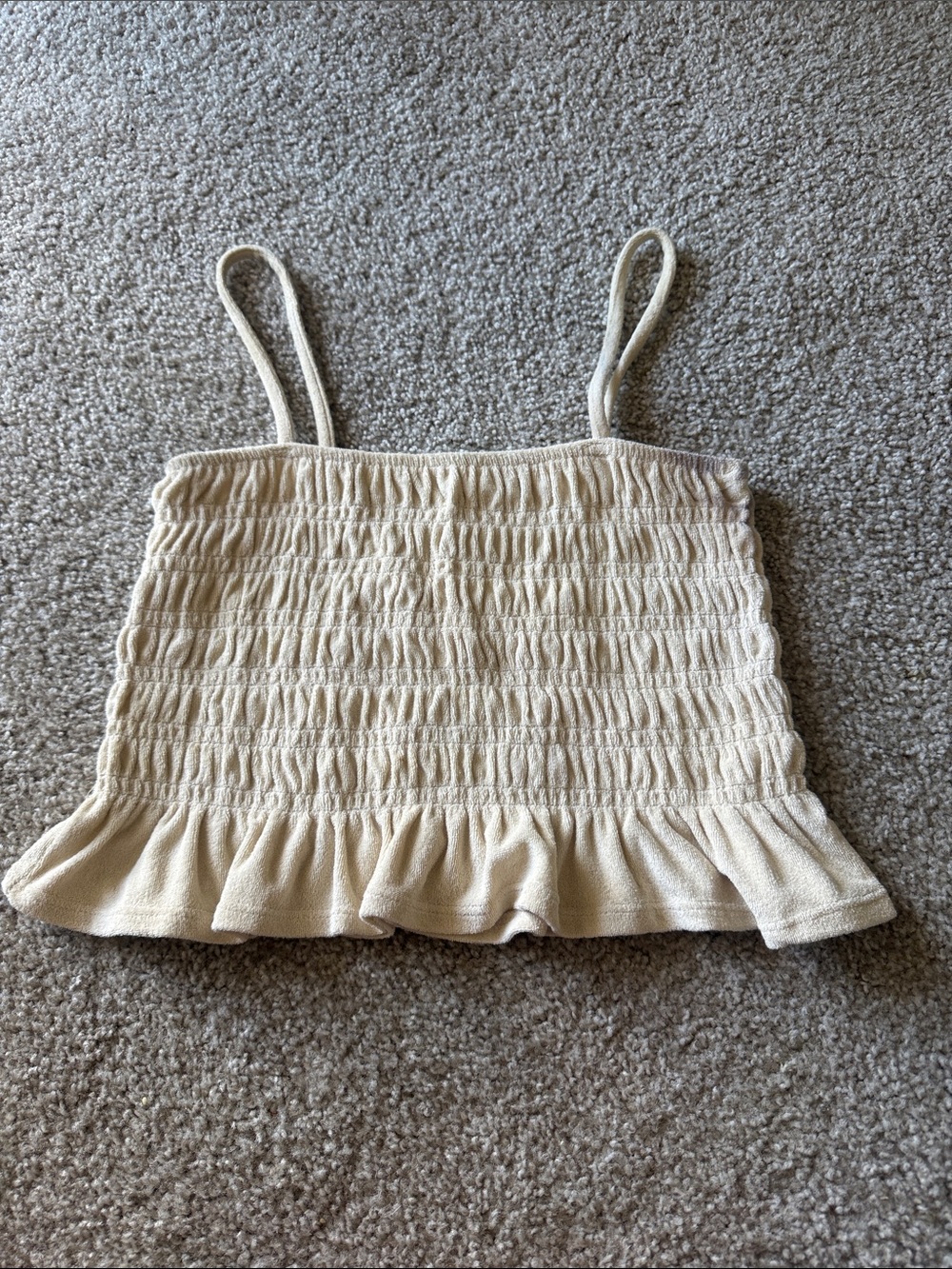 H&M Women’s Cream Smocked Ruffle Cami Tank Size Medium